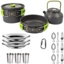 Telttakäyttöön tarkoitettu astiasarja 3 hengelle Kattila kannella 175 x 95 mm paistinpannu 180 x 45 mm teekannu 800 ml ja mukit 330 ml Kova 1