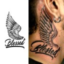 Temporäres, wasserfestes Tattoo „Flügel und gesegnet“, 10 x 6 cm, Fake-Körpertattoo, Motivierendes Text-Tattoo, langlebiges temporäres Tattoo für 15 Tage 3