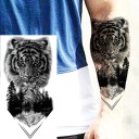 Temporary Waterproof Tattoo 11.5 x 21 cm Tiger, Mountain and Lake Realistic Natural Motif Lasts up to 15 Days Easy Application Body Tattoo 2