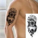 Temporary Waterproof Tattoo Husky and Roman Clock 21 x 11.4 cm Body Art Dog Design Long-Lasting Fake Tattoo 2