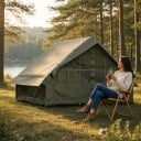 Tenda da campeggio gonfiabile spaziosa a forma di casa 300 x 210 x 200 cm con pompa e borsa da trasporto Verde per campeggio e gite nella natura 3