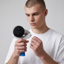 Tennisbat handvat voor de rechter controller Meta Quest 3 met geribbeld grip in wit en blauw voor VR games en virtueel tafeltennis 2