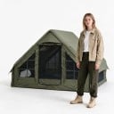 Tente gonflable en forme de maison avec grande entrée et fenêtres avec moustiquaire 300 x 210 x 200 cm Avec pompe et sac Vert Pour le camping 3
