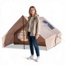Tente spacieuse et gonflable en forme de maison avec auvent 300 x 210 x 200 x 200 cm Avec pompe et sac Beige Pour le camping et la maison de vacances 4