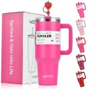 Termo de acero inoxidable de 900 ml con doble pared de vacío, de vidrio con tapa y pajita, para bebidas frías, taza DIY con accesorios. 1