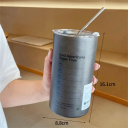 Termokrus 600 ml i rustfrit stål 304 med gennemsigtigt låg, sugerør og drikkehul 9 x 16 cm Rejsekrus til kaffe og te 4