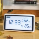 Termometru și higrometru digital Deli cu funcție de ceas, afișaj LCD de 4", măsurători de înaltă precizie, orificii de aerisire, suport cu unghi 3