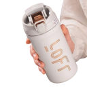 Termoska isolada com dupla bebida brinde e abertura 600 ml aço inoxidável 316/304 tampa com botão para café chá e uso diário 4