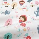 Tessuto in cotone per cucire mascherine per bambini Motiv Cappuccetto Rosso e lupo Sfondo bianco con stampa colorata Pezzo 50 x 80 cm 100% cotone 3