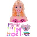 Testa da pettinare per bambine con lunghi capelli biondi e accessori Pettine e decorazioni per capelli Plastica e vinile Dimensioni 21 x 19 cm Gioco 1