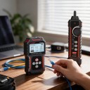 Tester af netværkskabler med LCD-skærm og kabelsøger, måling af længde op til 500 m, PoE-test, CAT5/CAT6, sort-rød, til netværksinstallationer 4