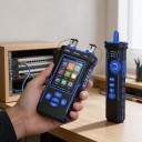 Tester di cavi di rete con misuratore ottico di potenza, VFL e test PoE, misurazione della lunghezza fino a 200 m, 1500 mAh, RJ45 Cat5/Cat6, nero-blu 4