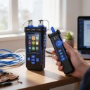Tester di cavi di rete con misuratore ottico di potenza, VFL e test PoE, misurazione della lunghezza fino a 200 m, 1500 mAh, RJ45 Cat5/Cat6, nero-blu 7