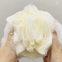 Testmosó szivacs 14 cm hálós luffa szappantartóval nylon fürdőszivacs krém színű zuhanyzáshoz és bőrápoláshoz 3