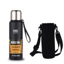 Thermos en acier inoxydable 1500 ml avec sac Double paroi isolation sous vide Bouteille thermique grande capacité pour boissons chaudes et froides Thermos de voyage avec sangle Bouchon étanche 2