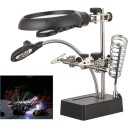Third Hand for Soldering with LED Light and Two Magnifiers Adjustable Stand with Soldering Iron Holder and USB Power Supply Flexible Arms 3
