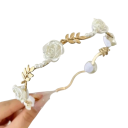 Tiara de pérolas com rosas e folhas Tamanho universal Acessório floral elegante para casamento baile sessão fotográfica penteado festivo 4