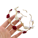 Tiara de pérolas com rosas e folhas Tamanho universal Acessório floral elegante para casamento baile sessão fotográfica penteado festivo 2