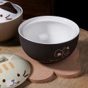 Tigela de cerâmica para noodles instantâneos com tampa desenho de gato 550 ml cerâmica tigela castanha para ramen sopa e serviço 2