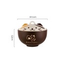 Tigela de cerâmica para noodles instantâneos com tampa desenho de gato 550 ml cerâmica tigela castanha para ramen sopa e serviço 3