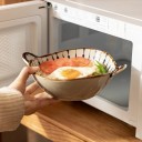 Tigela de cerâmica para sopa com asas decoração riscada 23,5 cm cerâmica branca padrão azul tigela para salada massa e ramen 2