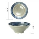 Tigela de porcelana em estilo japonês 1000 ml com fundo creme e borda riscada azul 20 x 8 cm para sopa de noodles 2