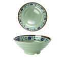 Tigela de porcelana japonesa com fundo verde e ornamento floral azul 1600 ml 22,3 x 9 cm grande tigela para ramen e sopas 1
