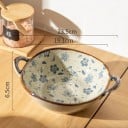Tigela japonesa para noodles com padrão floral azul 23,5 x 6,5 cm tigela de cerâmica bege com alças para servir sopas 2