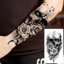 Tijdelijke waterdichte tatoeage 11,5 x 21 cm Schedel met roos Realistisch motief Blijft tot 15 dagen zitten Eenvoudig aan te brengen Moderne stijl 2