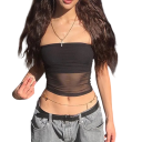 Tílho preto sem mangas para senhora Top poliprtransparentes de poliéster Modelo elegante e leve 3