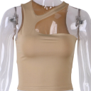 Tílko feminino assimétrico crop top com decote em O e alças largas em poliéster e algodão 3