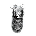 Tillfällig vattentät tatuering 21 x 11,4 cm Motiv varg skog björn måne Klistermärke tatuering Vild natur Snygg kroppsdekoration 1