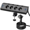 Tischsteckdosenleiste mit Klemmbefestigung 29,7×7,5×6 cm PC+ABS 4×USB-A 2×USB-C Kabel 3 m 250 V 3250 W für den Tisch 1