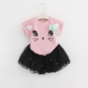 Tjejset - T-shirt + kjol med katt J1895 4