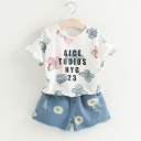 Tjejset - T-shirt och shorts med blommor J1272 10