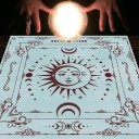 Toalha com motivos de tarô 49 x 49 cm Toalha decorativa azul para adivinhação Toalha de altar Decoração esotérica e mística para o lar 2