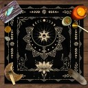 Toalha com motivos de tarô 49 x 49 cm Toalha decorativa preta para adivinhação Decoração de altar Decoração esotérica para casa 1