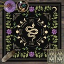 Toalha com motivos de tarot 49 x 49 cm Toalha preta com motivo de cobra Decoração para adivinhação Toalha de altar Decoração esotérica e mística para o lar 1