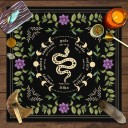 Toalha com motivos de tarot 49 x 49 cm Toalha preta com motivo de cobra Decoração para adivinhação Toalha de altar Decoração esotérica e mística para o lar 3