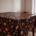 Toalha de Halloween com Motivo de Abóboras Retangular 130 x 220 cm Superfície Brilhante Preta com Abóboras Laranja Decoração para Festa e Celebração 4