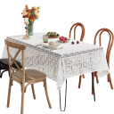 Toalha de mesa quadrada rendada bege 140 x 230 cm Decoração de mesa luxuosa para celebrações, casamentos, jantares, uso doméstico e exterior 4