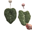 Toalla de mano colgante en forma de hoja, toalla textil absorbente reforzada, accesorio de cocina y baño en color verde 3