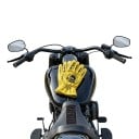 Többcélú motoros és munkás kesztyű sárga színben koponya és villám mintával, rugalmas mandzsettával motorozáshoz és kertészkedéshez unisex 9
