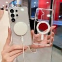 Tok Samsung Galaxy S24 FE Magnetikus vezeték nélküli töltés támogatásával Mágneses gyűrű Akril anyag Átlátszó Mobiltelefon védőtok 10