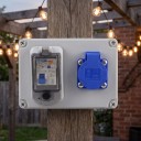 Tomada de parede exterior com disjuntor, à prova d'água, 220 V / 16 A, 175 × 125 × 75 mm, plástico ABS, cinza, para casa e carregamento de automóveis elétricos 5