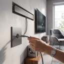 Tomada de televisão de parede metálica, padrão da UE, painel 86 × 90 mm em aço inoxidável, cinza, para ligação de TV em casa e escritório 4