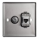 Tomada de TV e computador RJ45 embutida, modelo EU, 86 x 90 mm, metálica em aço inoxidável, cinza, para internet, LAN e televisão 3