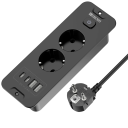 Tomada embutida de mesa EU 2x AC com 2x USB-A + 2x USB-C PD20W Carga Rápida cabo de 2m 16A 100–240V 8