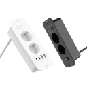 Tomada embutida de mesa EU 2x AC com 2x USB-A + 2x USB-C PD20W Carga Rápida cabo de 2m 16A 100–240V 3