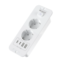 Tomada embutida de mesa EU 2x AC com 2x USB-A + 2x USB-C PD20W Carga Rápida cabo de 2m 16A 100–240V 5